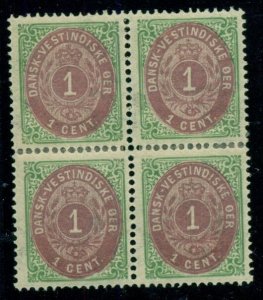 DANISH WEST INDIES #5 (5c) 1¢ bicolor, pr. III, Block of 4, XF, Facit $425.00