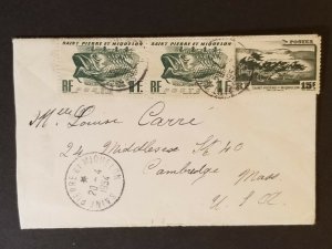 1952 Saint Pierre et Miquelon to Cambridge Massachusetts USA Advertising Cover