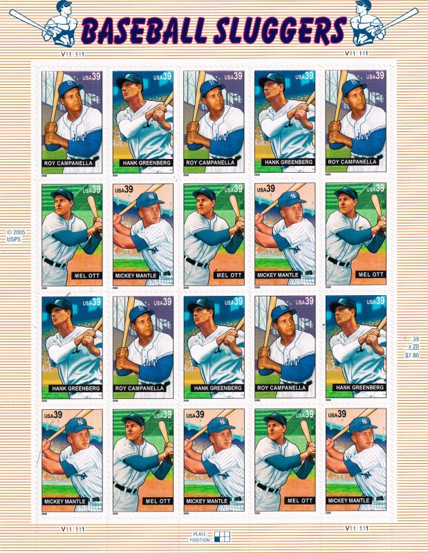 U.S. Full Sheet-Baseball Scott 4080-4083 Pane of 20/ JV-282