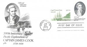 1978 FDC, #1732-1733, 13c Capt. James Cook, Art Craft - 2 cities