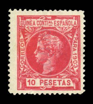 Spanish Colonies, Spanish Guinea #26 Cat$300, 1903 10p carmine rose, hinged
