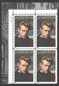 US Plate Block, Cat #3082, James Dean, MNH*-