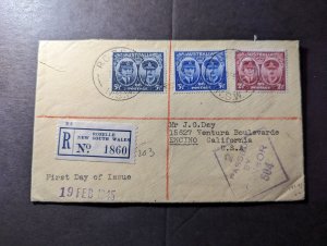 1945 Registered Australia First Day Cover FDC Rozelle NSW to Encino CA USA