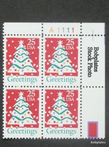 BOBPLATES #2515 Christmas Plate Block F-VF MNH SCV=$2.25 ~See Details for #s/Pos