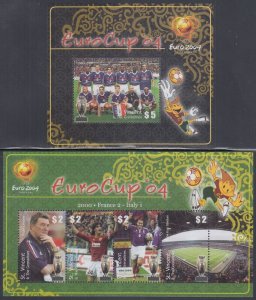 ST VINCENT Sc #3190a-d,91 CPL MNH SHEET OF 4 DIFF + S/S - EUROPEAN SOCCER CHAMPS