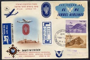 Israel 1955 El-Al illustrated reg flight cover to Denmark...