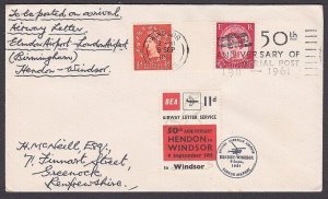 GB 1961 BEA 11d airmail stamp on cover Windsor flight 50th Anniv............z808