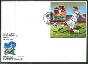 CENTRAL AFRICA  2014 BRAZIL WORLD CUP SOCCER 2014 SOUVENIR SHEET FIRST DAY COVER