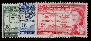 TRINIDAD & TOBAGO QEII SG281-283, 1958 Caribbean federation set, FINE USED.