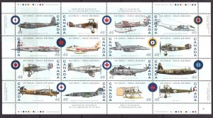 1999 - #1808a / 1808p MNH Sheet - Canadian Air Force Jets Planes cv$28