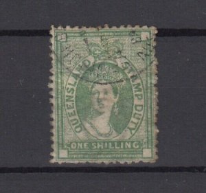 Queensland QV 1/- Chalon Stamp Duty Fine Used Cat £60 JK6329