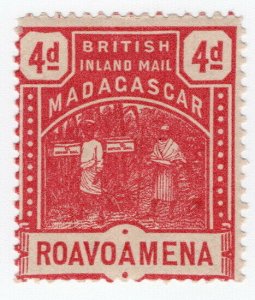 (I.B) Madagascar Postal : British Inland Mail 4d (Roavoamena)