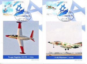 ISRAEL 2021 AIR FORCE AIRCRAFT - ISRAEL POSTAL SERVICE SHEETS 1&2 MAXIMUM CARDS 