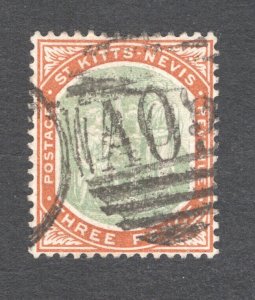 St. Kitts-Nevis, Scott #5   VF, Used, 3p orange & green, CV $32.50 ..... 6000160