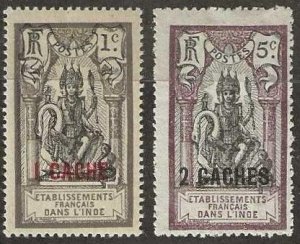 French India, Sc. # 54-55,  mint, hinge remnant. 1923. (F596)