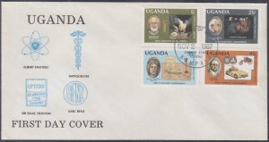 UGANDA Sc # 564-7 FDC SET of 4 FAMOUS PEOPLE incl EINSTEIN, HIPPOCRATES, NEWTON