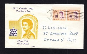 Canada #471 pair  (1967 Royal Visit)  H&E cachet FDC addressed - pen