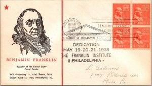 FDC 1938 SC #803 Linprint Cachet - Philadelphia PA - Block Of 4 - J5397