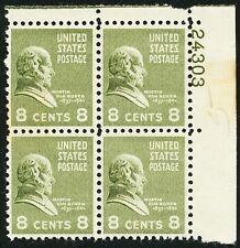 SCOTT # 813 LIGHT COLOR EIGHT CENT MARTIN VAN BUREN PLATE BLOCK  1938