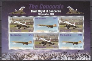 Gambia, Scott cat. 3043-3044. Concorde, Aviation sheet of 3 sets.