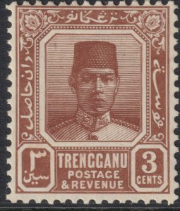 Sc# 23 Malaya Trengganu 1938 MLH 3¢ lt brown Sultan Badaru'l-alam CV: $42.50