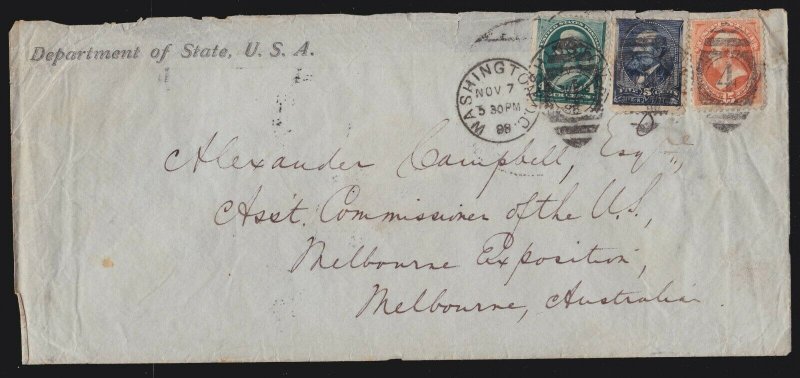 US 189, 209, 216 on MultiColored Franking on State Department Cover to Australia