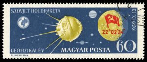 HUNGARY Sc 1262 VF/Used - 1959  Landing of Lunik 2 on the Moon; Red Ovpt