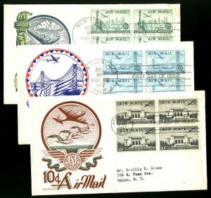 US #C24 - C36 First Day Covers, VF Block on each with Colorful Cachet, comple...