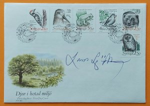 Sweden 1989 Woodpecker bear frog owl Scott 1723-1728 FDC signed Lars Sjooblom