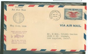 US C23 1st airmail flight Woonsocket R.I. 5-19-1938 addressed crease torn flap