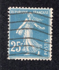 France 1906 25c blue Sower, Scott 168 used, value = 25c