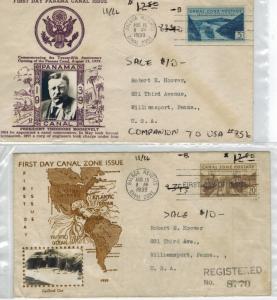 Walter Crosby SET OF 2 Photo Cachet FDC Canal Zone 1939 T Roosevelt Panama Canal