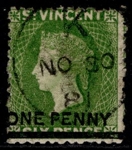 ST. VINCENT QV SG34, 1d on 6d deep green, FINE USED. Cat £375. CDS