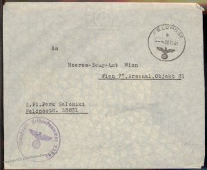 3rd Reich Germany WWII Salonika Greece Feldpost Cover G97967