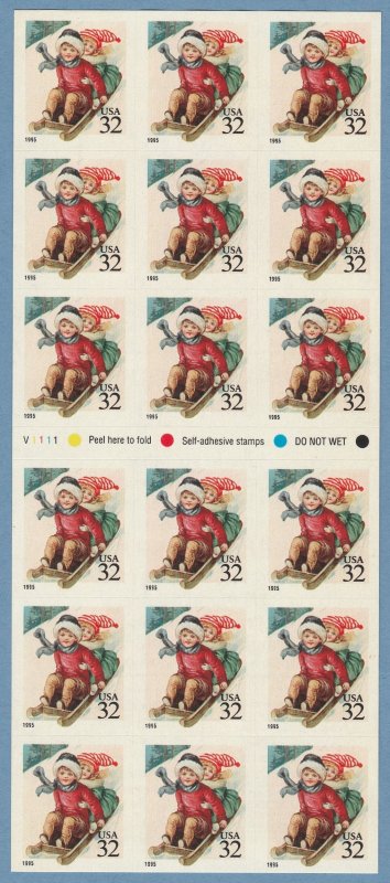 #3013a Children Sledding ATM Pane of 18 MNH $1 Shipping