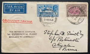 1931 Calcutta India First Experimental Flight Airmail cover FFC To Akyab Burma
