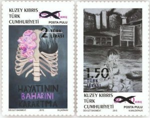 TURKISH NORTHERN CYPRUS - STRUGGLE WITH CANCER STAMP SET (SURCHARGED), MNH, 2018 