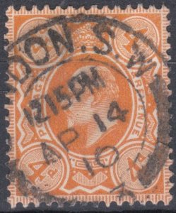 GB 1909 Sg240 4d Pale Orange Used Cv £18