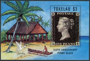 Tokelau 171, MNH. Michel 183 Bl.1. Penny Black-150, 1990. Canoe, Palm.