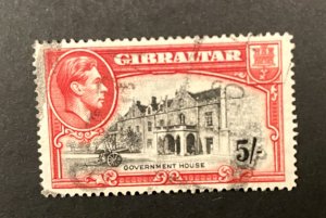 Gibraltar: 1938  King George VI Definitive, 5/- (perforation 14) Average Used