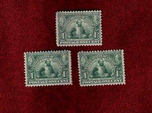 USA 3 MH 1 CENT 1907 JAMESTOWN EXPOSITION ISSUE STAMPS SCOTT # 328