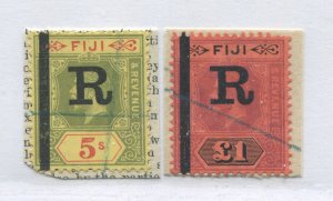 Fiji KGV 1914 5/ and £1 overprinted R revenues used