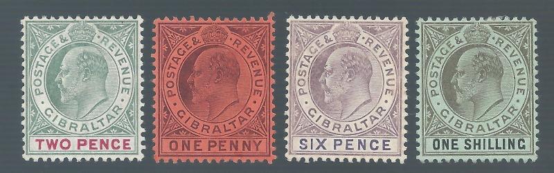 GIBRALTAR 1904 KEVII RANGE TO 1/- WMK MULTI CROWN CA