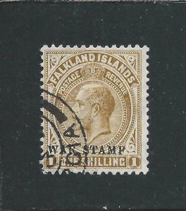 SOUTH GEORGIA 1918-20 WAR STAMP 1s LIGHT BISTRE-BROWN FU SG Z34 CAT £160