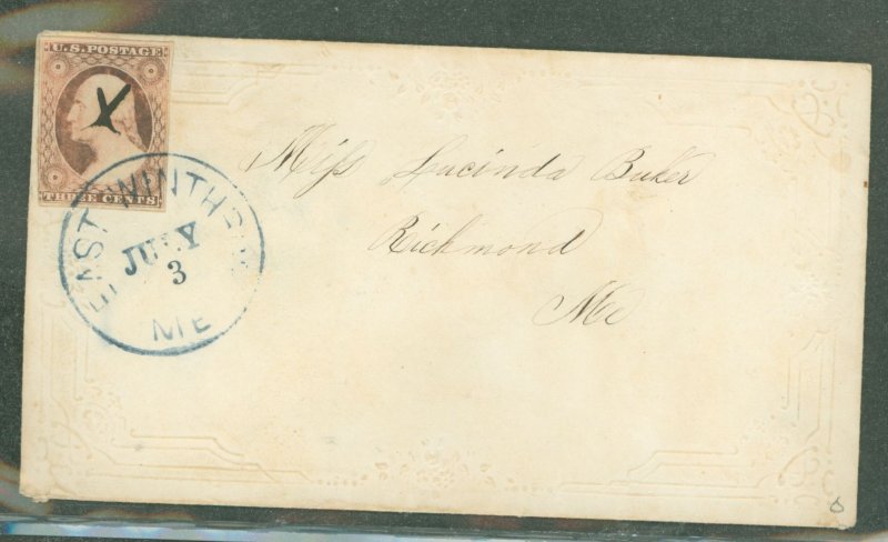 US 11 Postmarked East Winthrop, ME (open) July 3, 4 margin copy - ladies cover