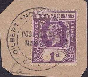 GILBERT & ELLICE IS c1930s GV 1d on piece POST OFFICE / MARAKEI pmk........68938