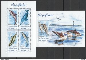 2013 S.Tome & Principe Dolphins Marine Life Kb+Bl ** Stamps St1750