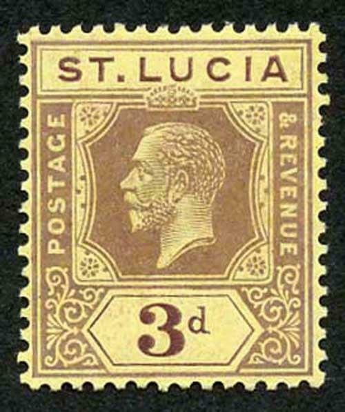 St Lucia SG82b 3d purple on pale yellow DIE II Fresh M/Mint (hinge remainder)