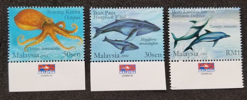 *FREE SHIP Marine Life VI  Malaysia 2004 Whale Dolphin Octopus (stamp logo) MNH