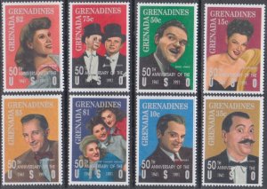 GRENADA GRENADINES Sc #1413-20 MNH CPL SET of 8 - 50th ANN of the USO PERFORMERS